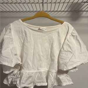 Zara White Ruffle Sleeve Blouse